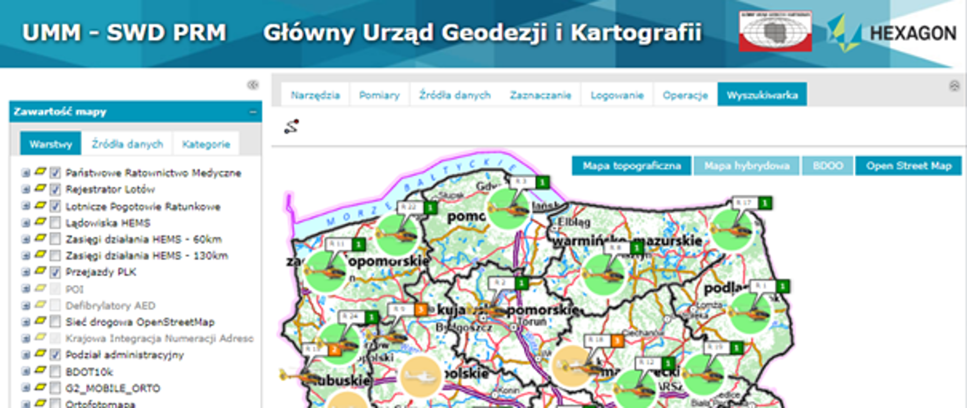 Zrzut ekranu widoku aplikacji mapowej UMM.
